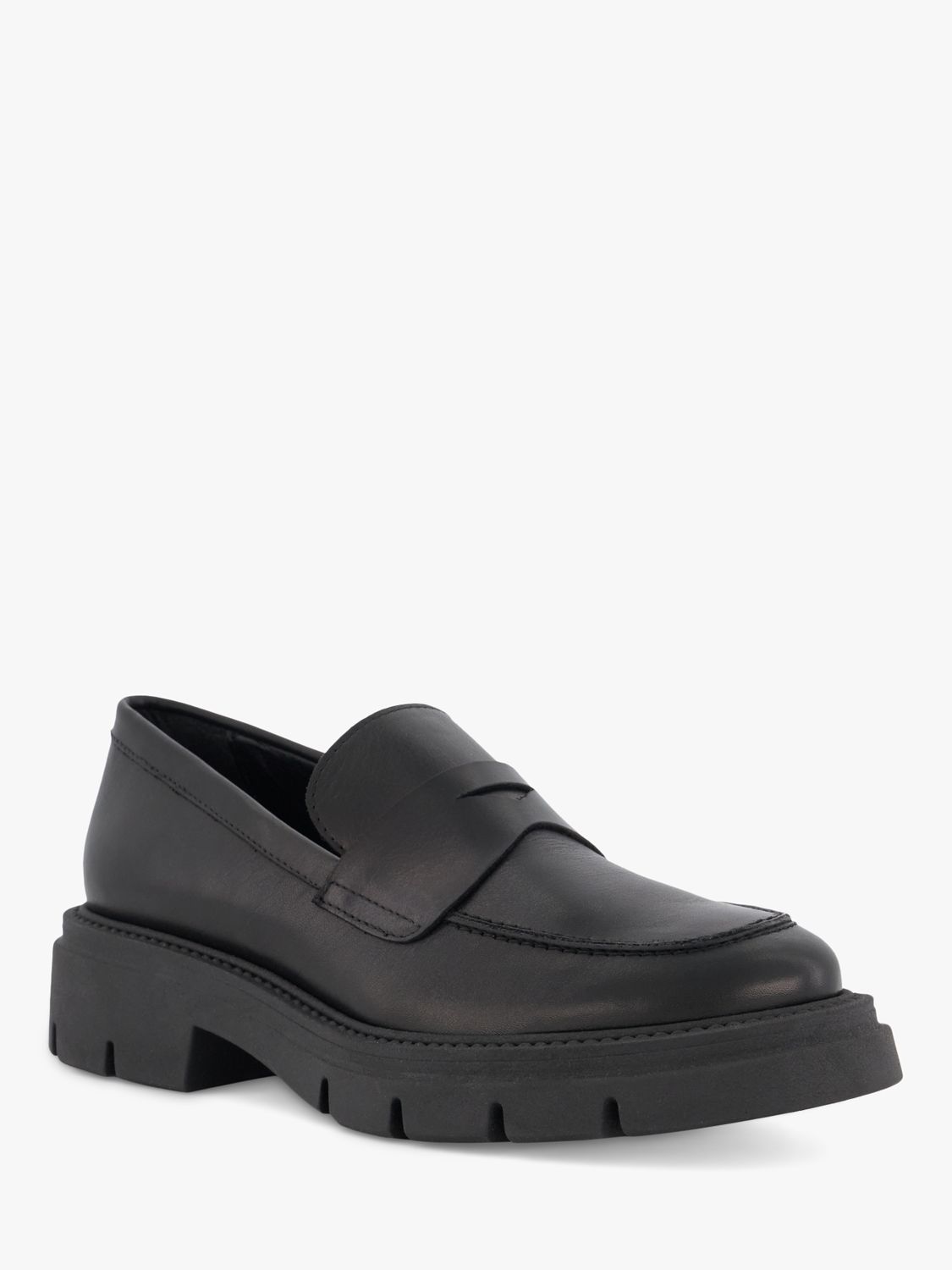 Dune Gracelyne Leather Penny Trim Chunky Loafers, Black at John Lewis ...