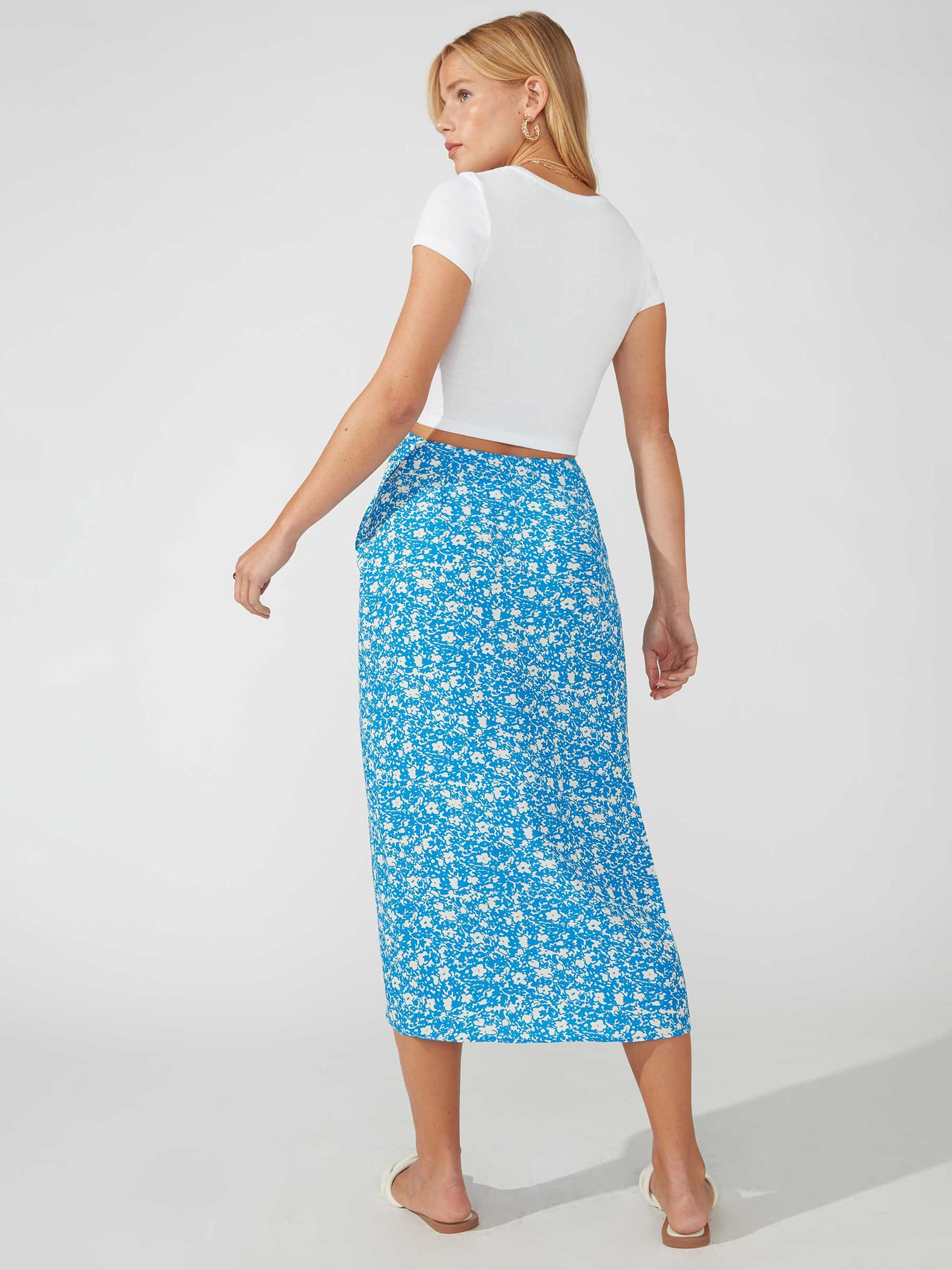 Ro&Zo Ditsy Print Midi Wrap Skirt, Bright Blue at John Lewis & Partners