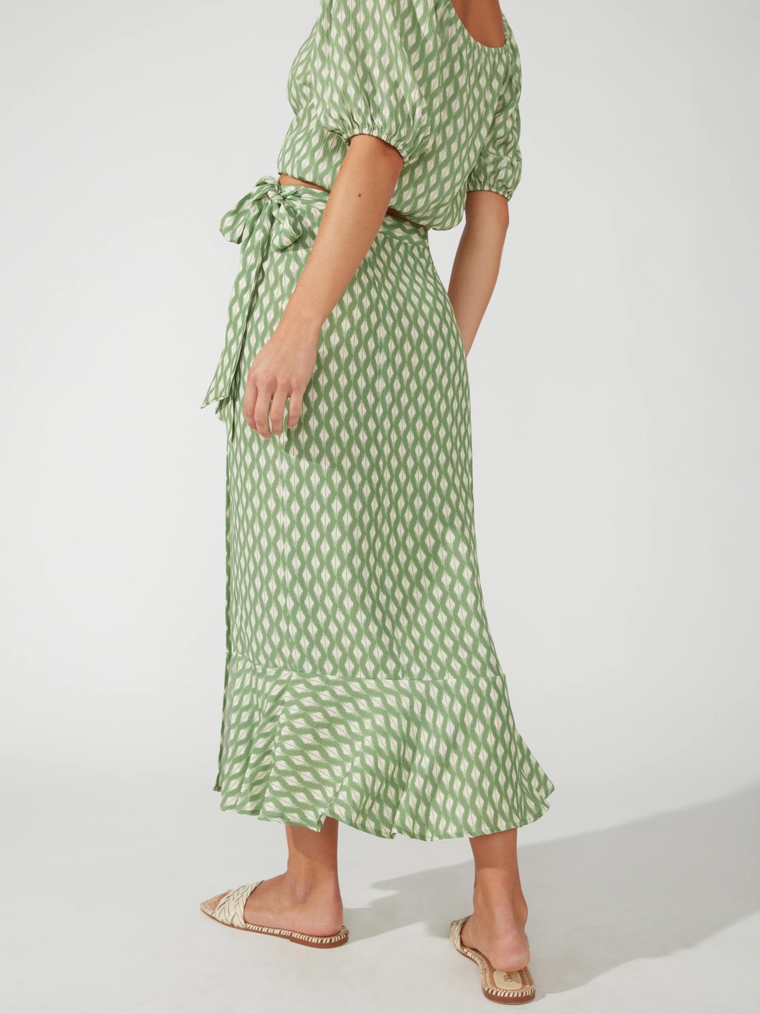 Buy Ro&Zo Diamond Print Midi Wrap Skirt, Green Online at johnlewis.com