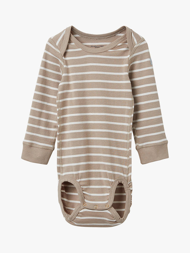 Polarn O. Pyret Baby GOTS Organic Cotton Stripe Long Sleeve Bodysuit, Natural