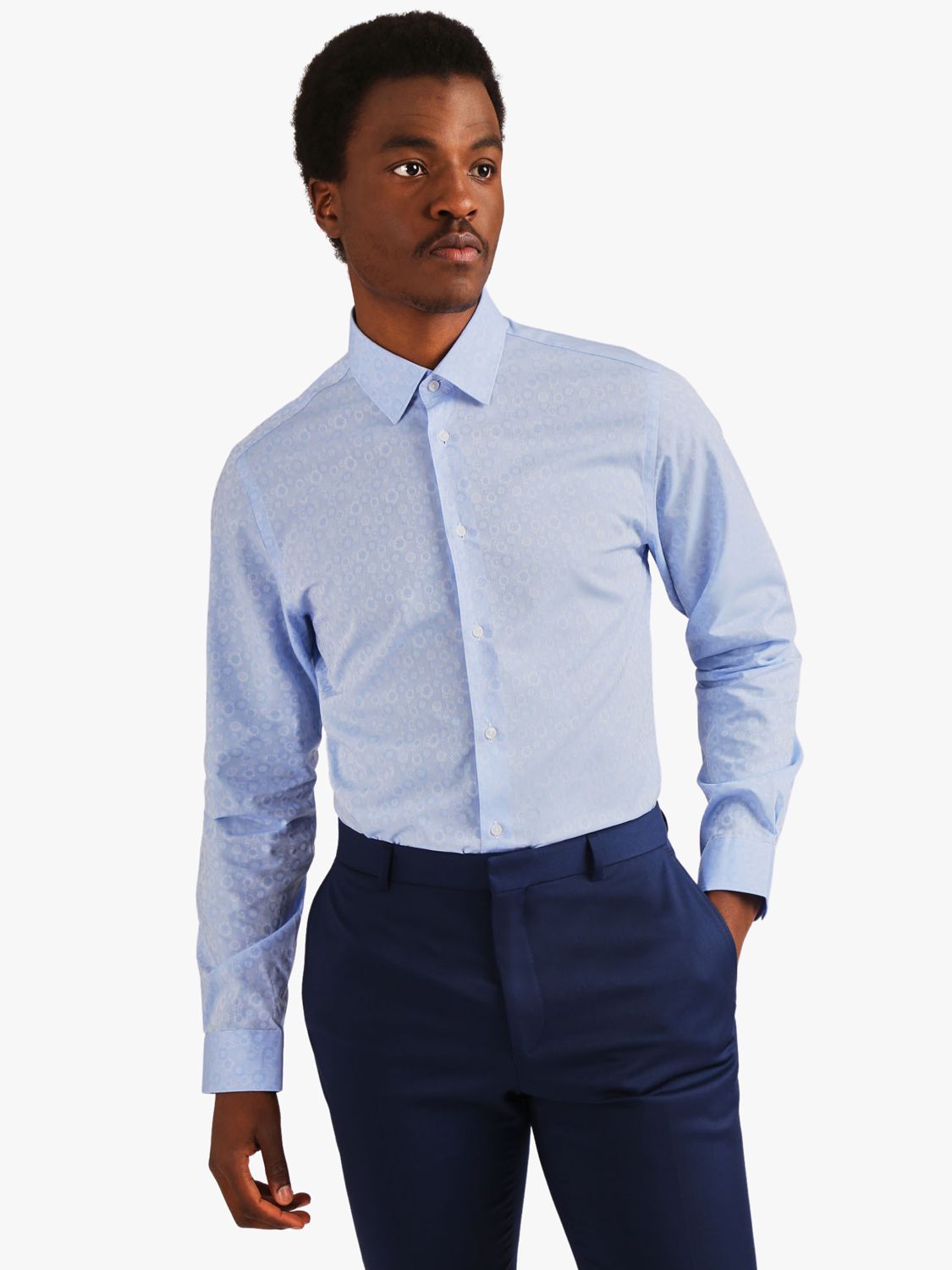 Ted Baker Fara Floral Slim Fit Shirt, Light Blue at John Lewis & Partners