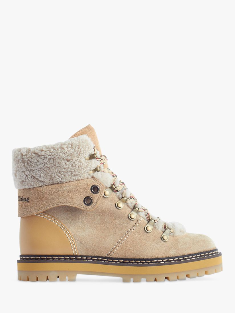 See By Chloé Eileen Leather Shearling Lined Hiker Boots, Sand Brown