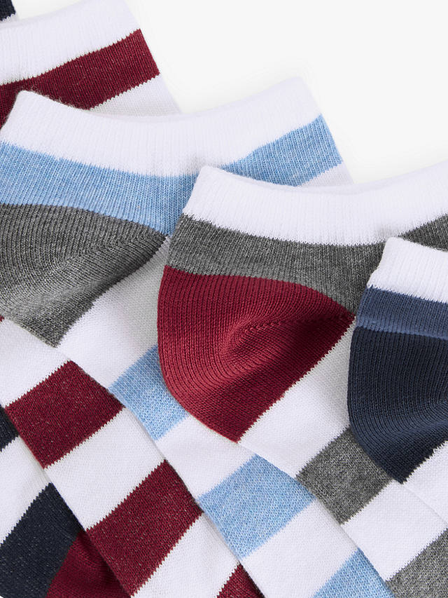 John Lewis Rugby Stripe Trainer Socks, Pack of 5, Black/Red/Blue/Grey