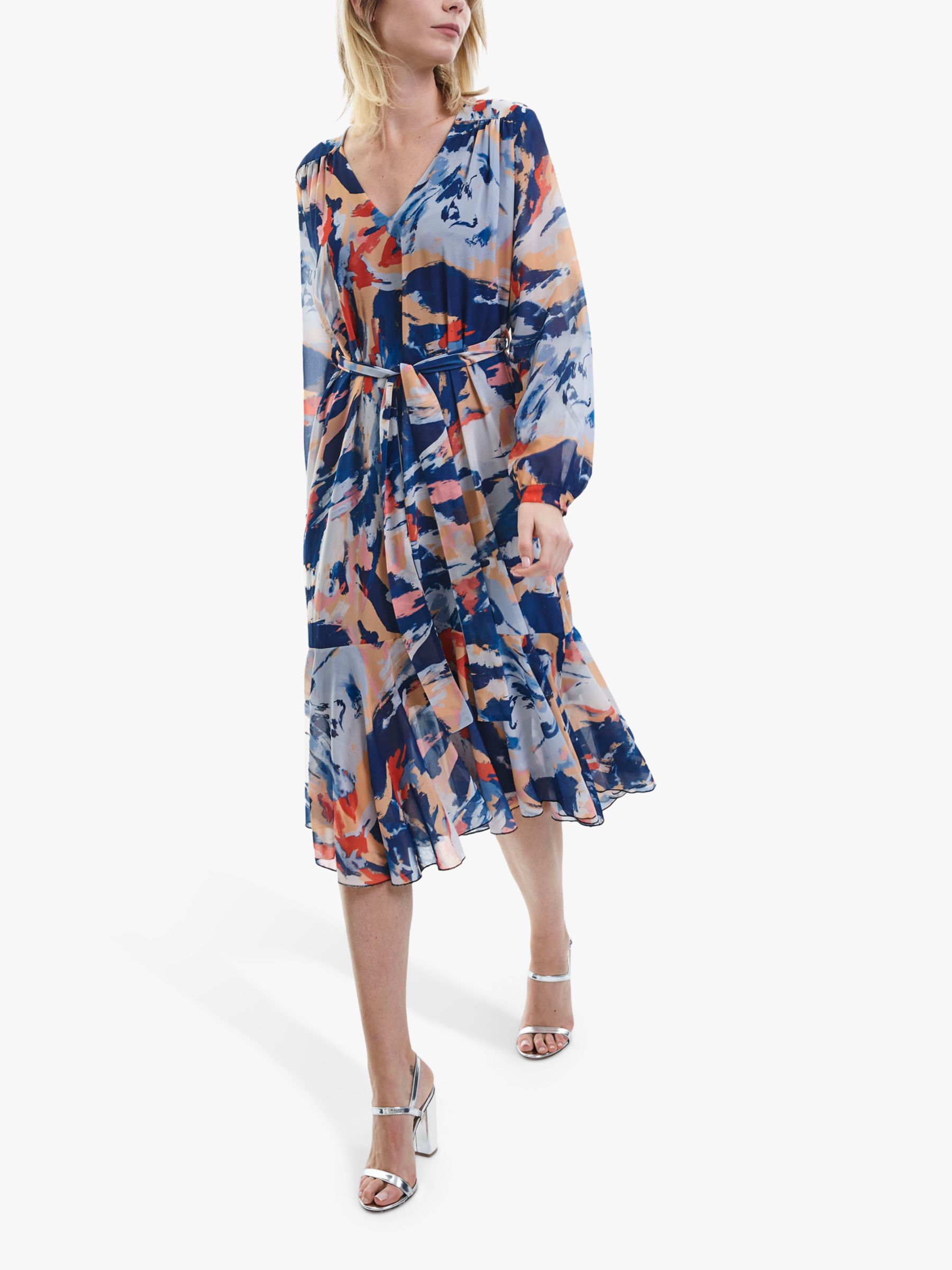James Lakeland Belted Print Midi Dress, Blue at John Lewis & Partners