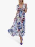 James Lakeland V-Neck Floral Midi Dress, Blue/Multi