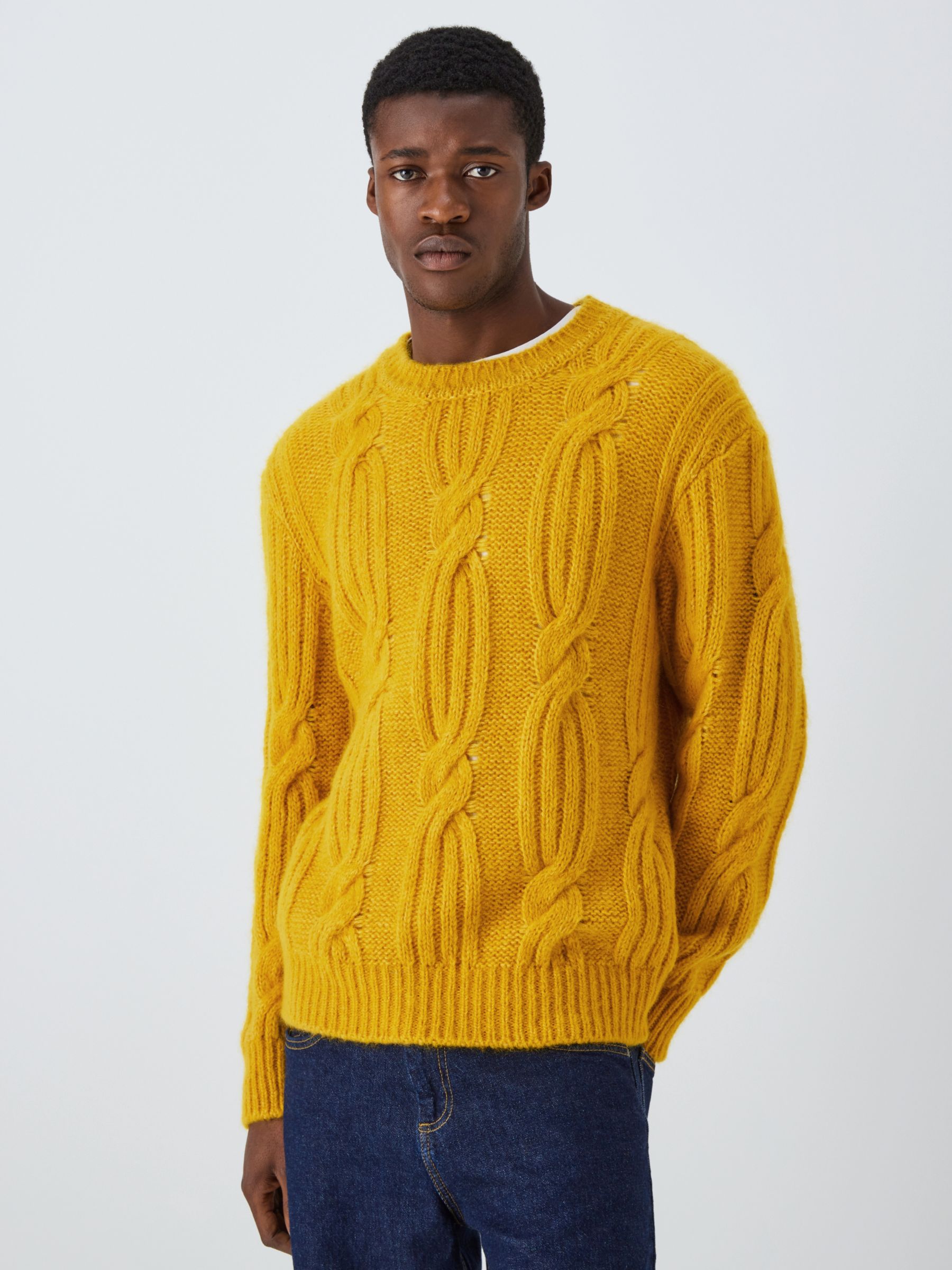 GANT Furry Cable Crew Neck Jumper, 702 Sunflower Yellow at John Lewis ...