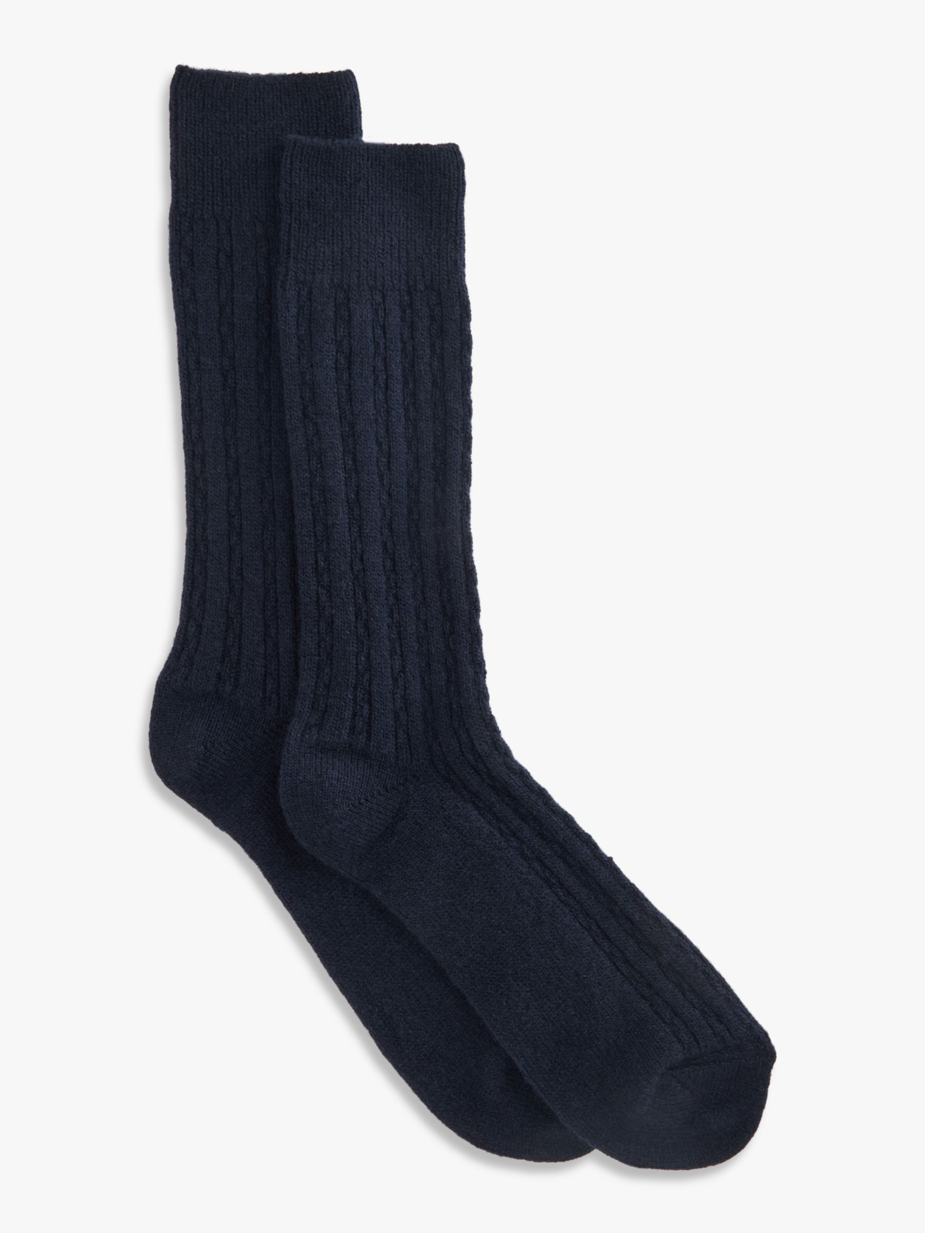 John Lewis Made in Italy Ribbed Cashmere Blend Socks, Navy