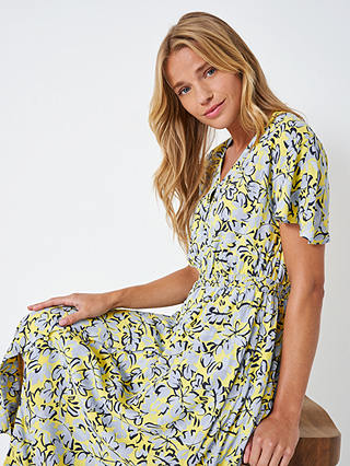 Crew Clothing Eden Floral Print Dress, Yellow