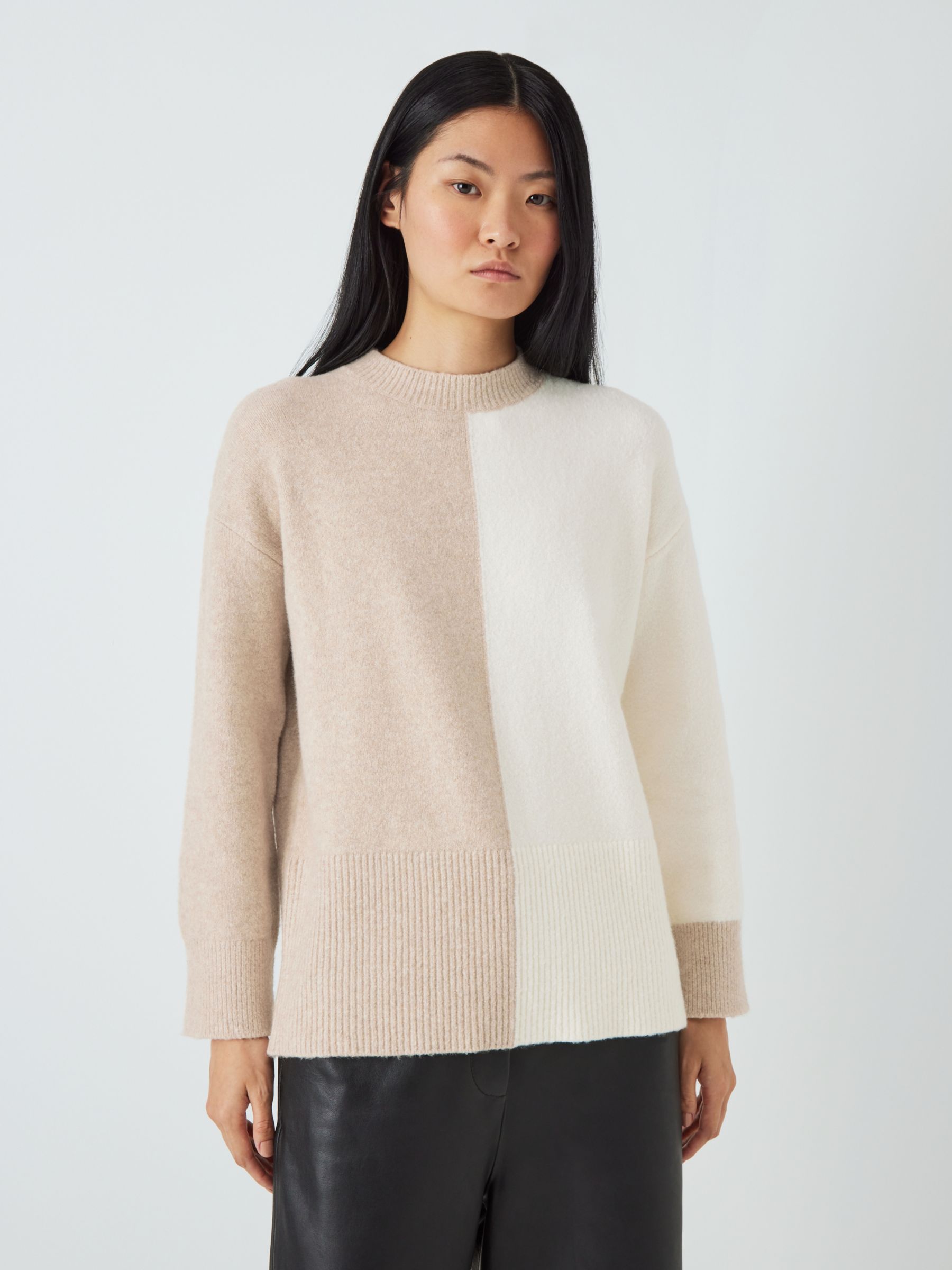 John Lewis Colour Block Jumper, Toast, XS