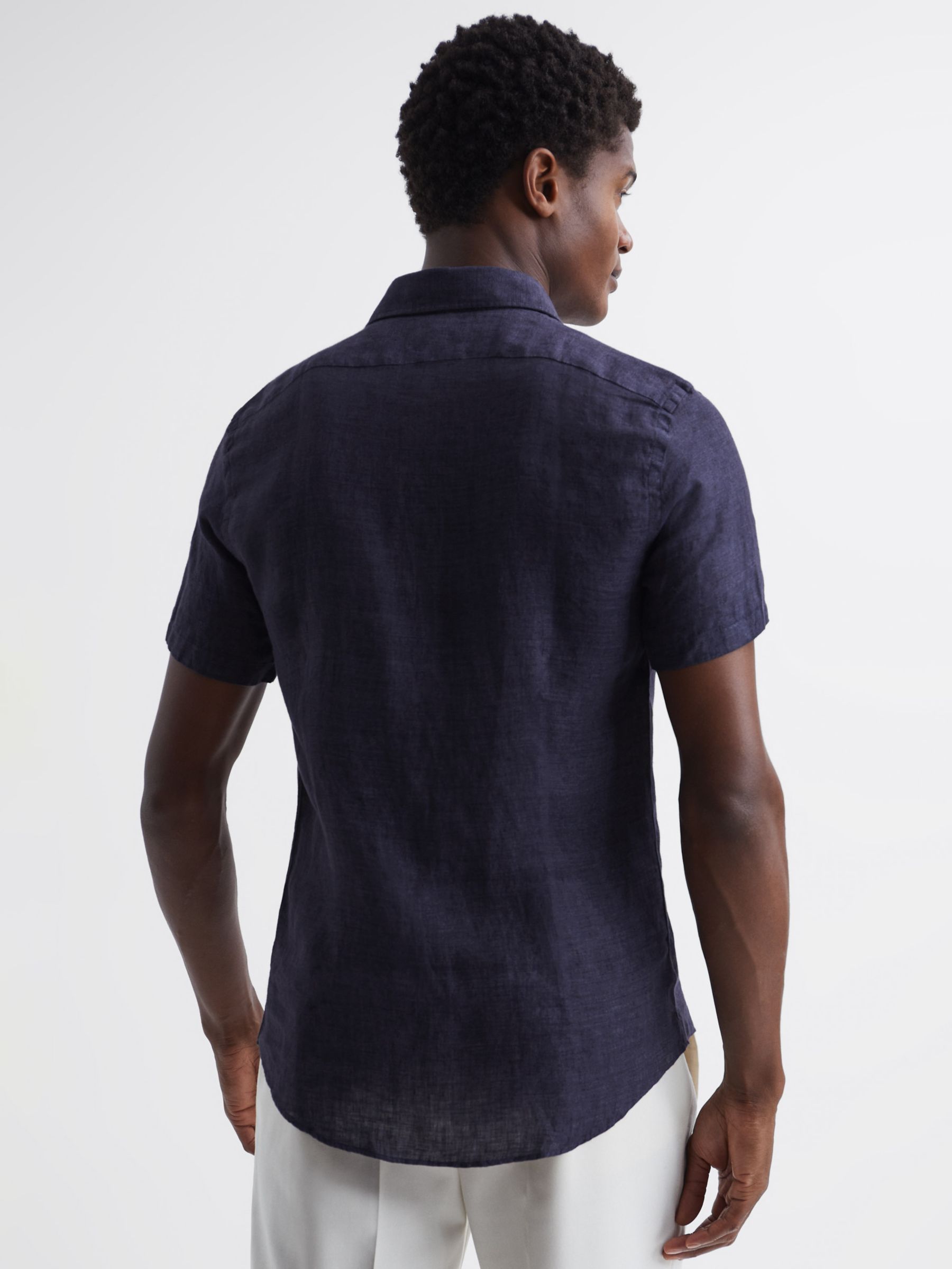 Buy Reiss Holiday Regular Fit Linen Shirt, Navy Online at johnlewis.com