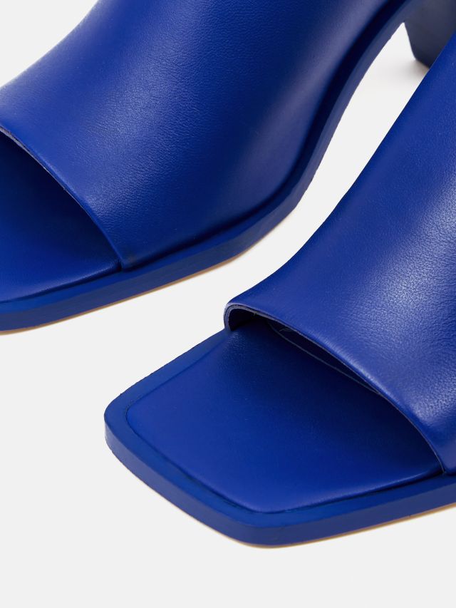 Jigsaw Babel Cone Heel Leather Mules, Blue, 3