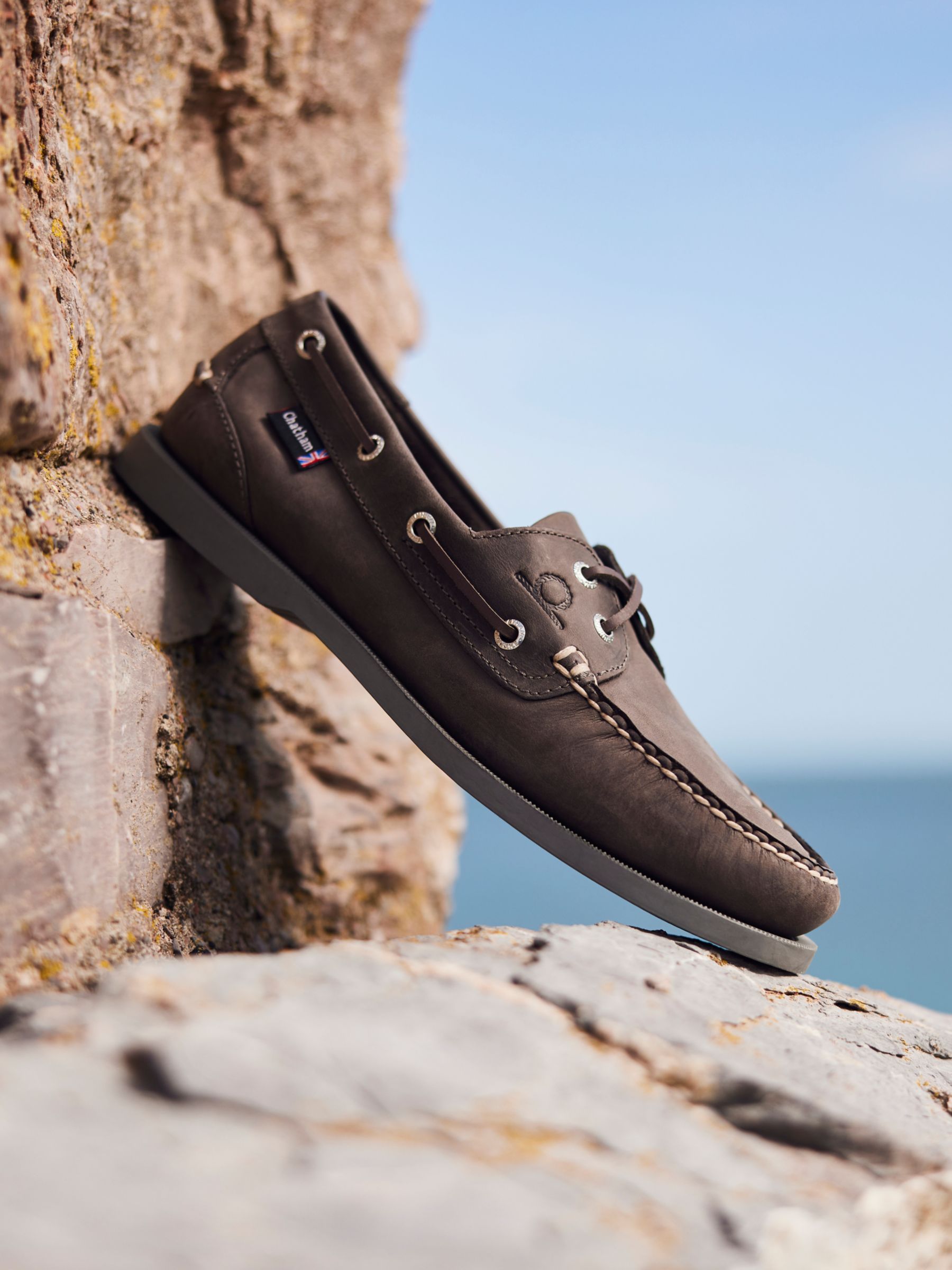 Chatham Deck II G2 Leather Boat Shoes, Dark Grey at John Lewis & Partners