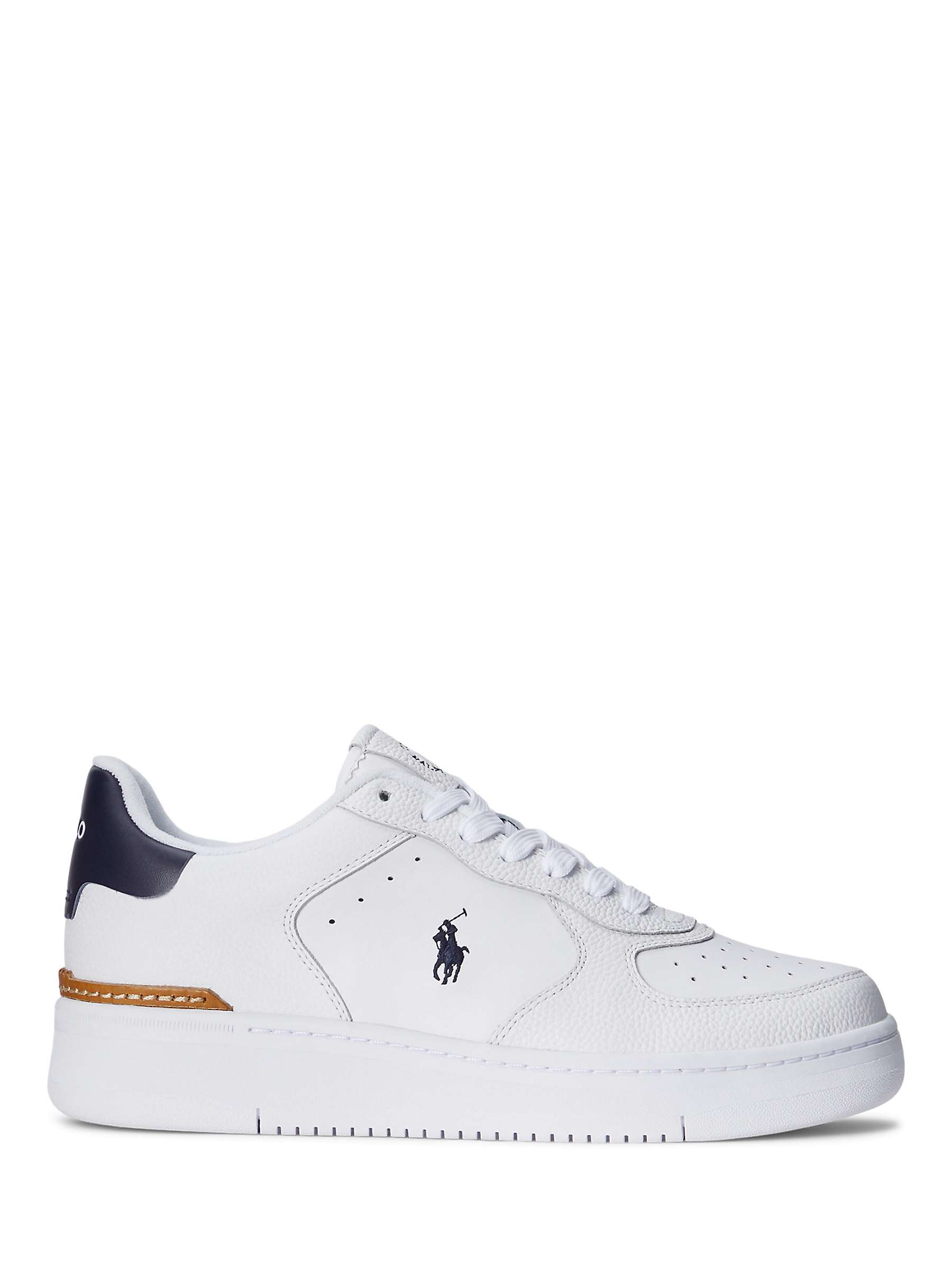 Buy Ralph Lauren Masters Court Leather Trainers, White/Navy Online at johnlewis.com