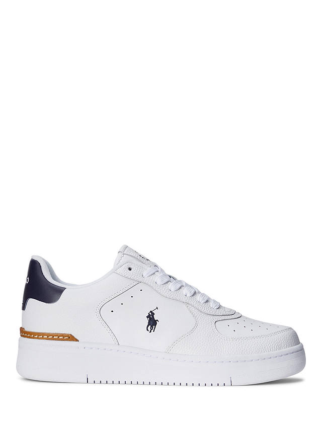 Ralph Lauren Masters Court Leather Trainers, White/Navy at John Lewis ...