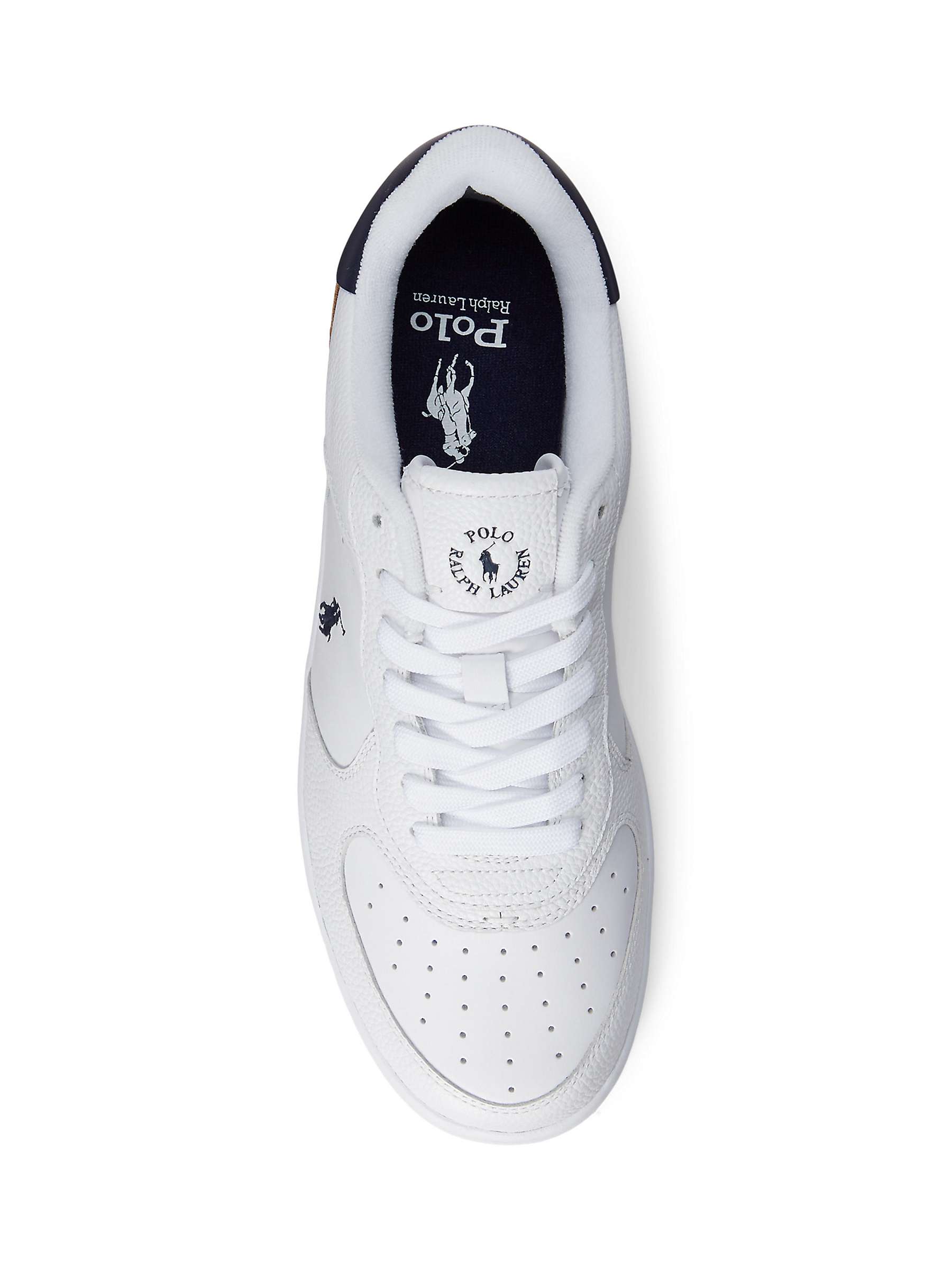 Buy Ralph Lauren Masters Court Leather Trainers, White/Navy Online at johnlewis.com