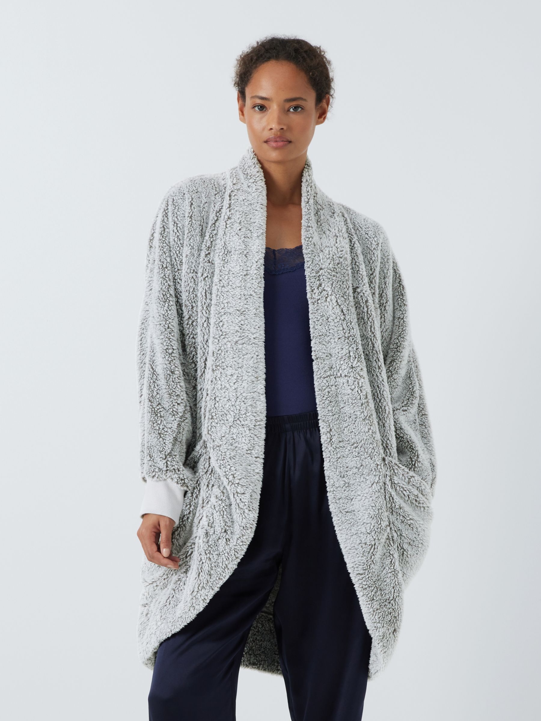 John Lewis Frosted High Pile Throw On Fleece, Grey at John Lewis & Partners