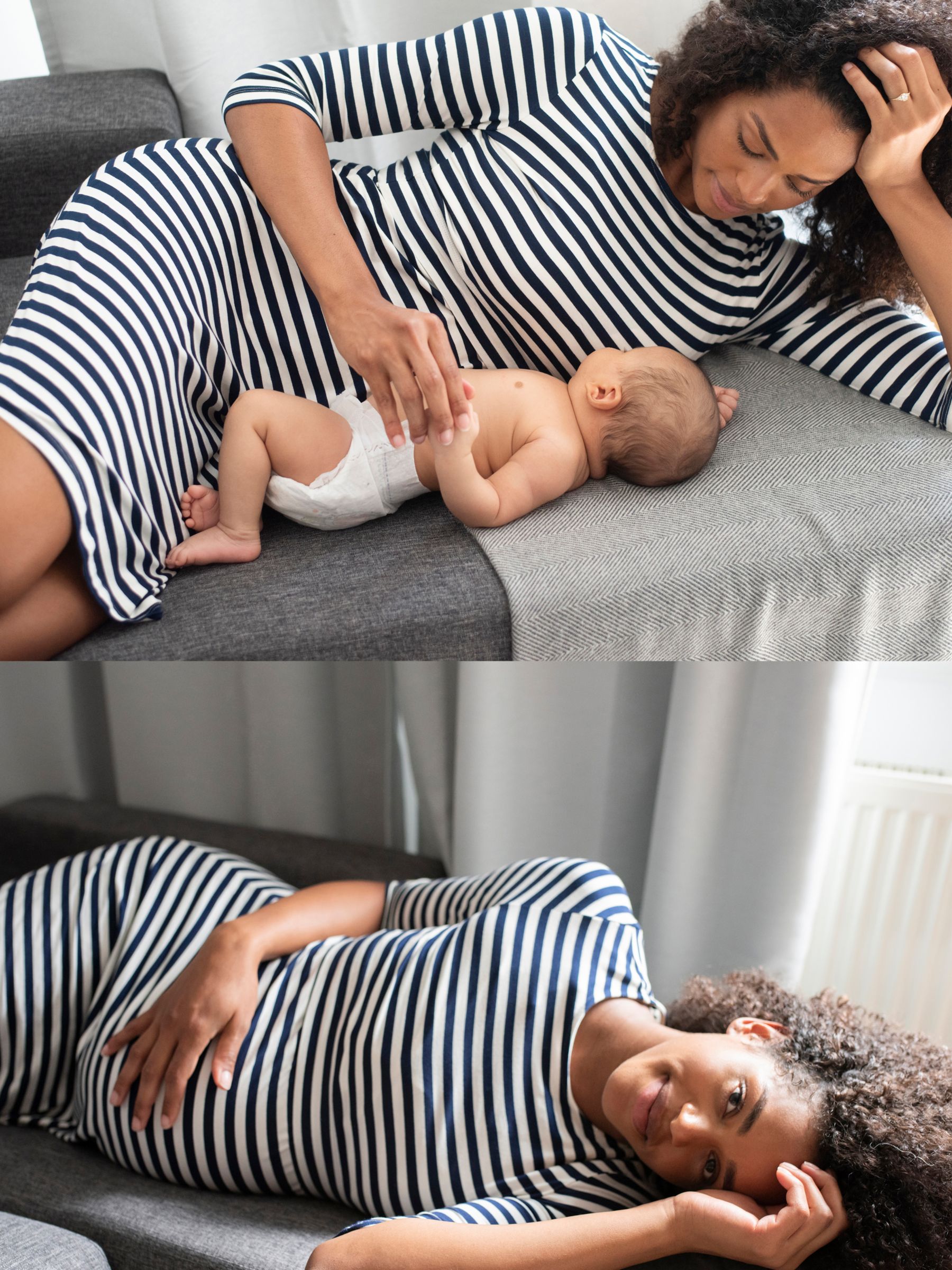 Seraphine Nadia Striped Maternity & Nursing Dress, Navy/Ivory, 6