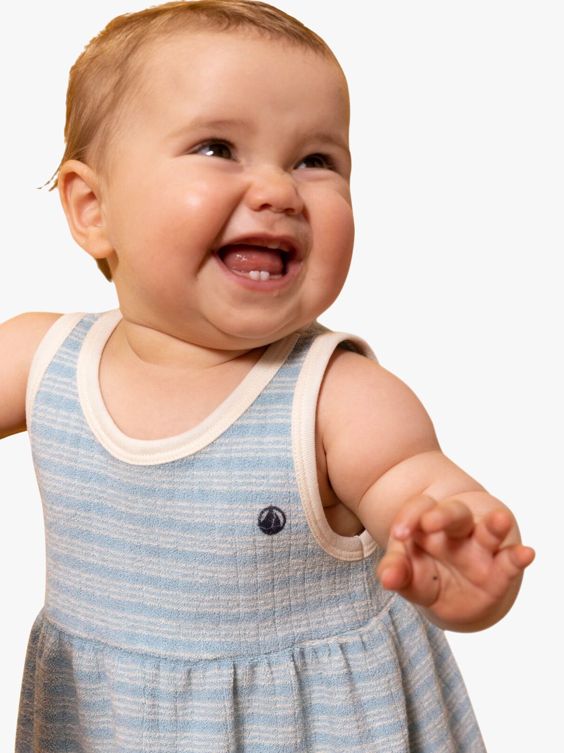 Petit Bateau Baby Stripe Terry Towelling Dress, Mimi/Avalanche, 3 months