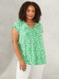 Live Unlimited Curve Short Sleeve Paisley Print Top, Green