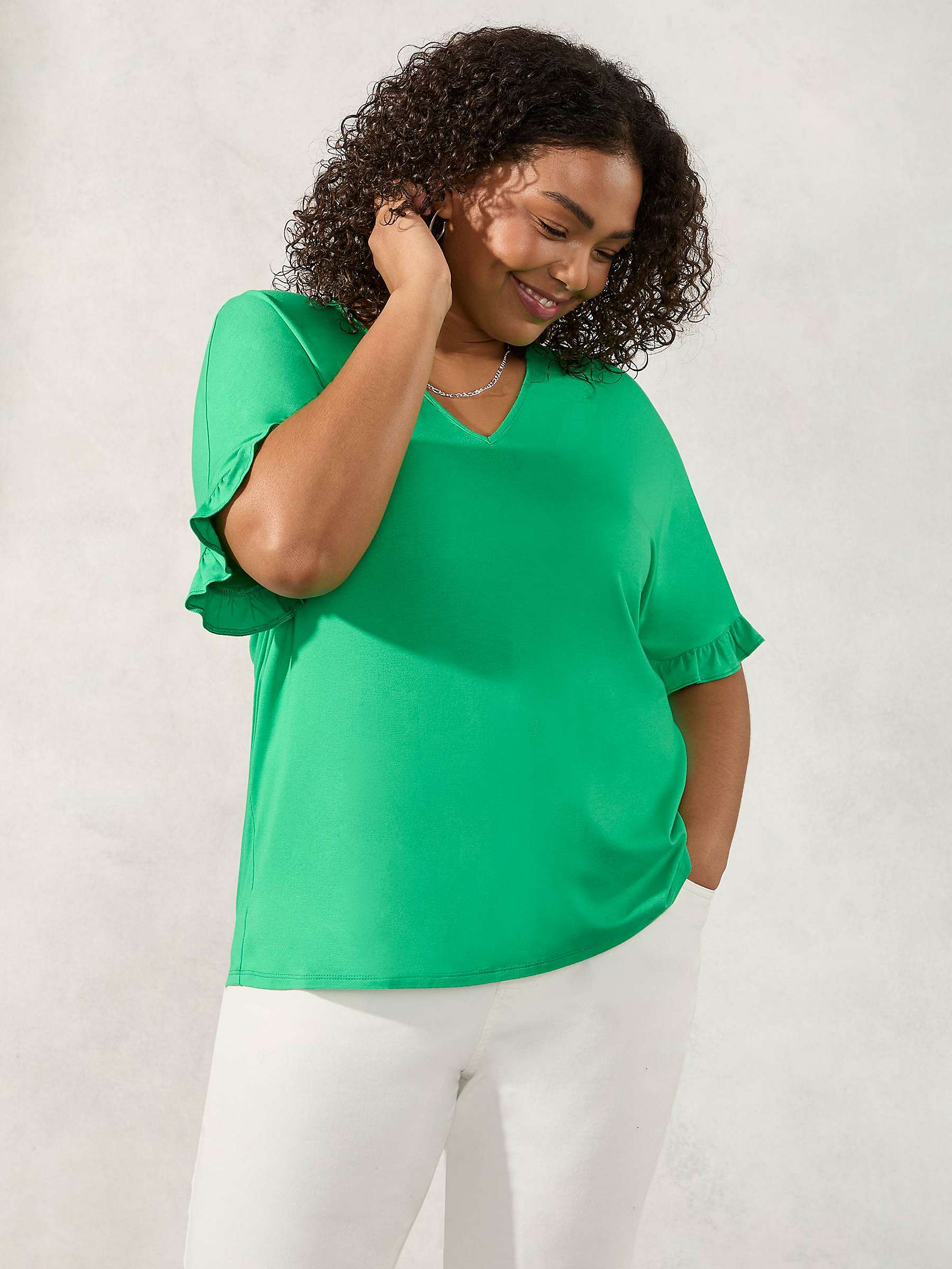 Buy Live Unlimited Curve Frill Sleeve Blouse, Green Online at johnlewis.com