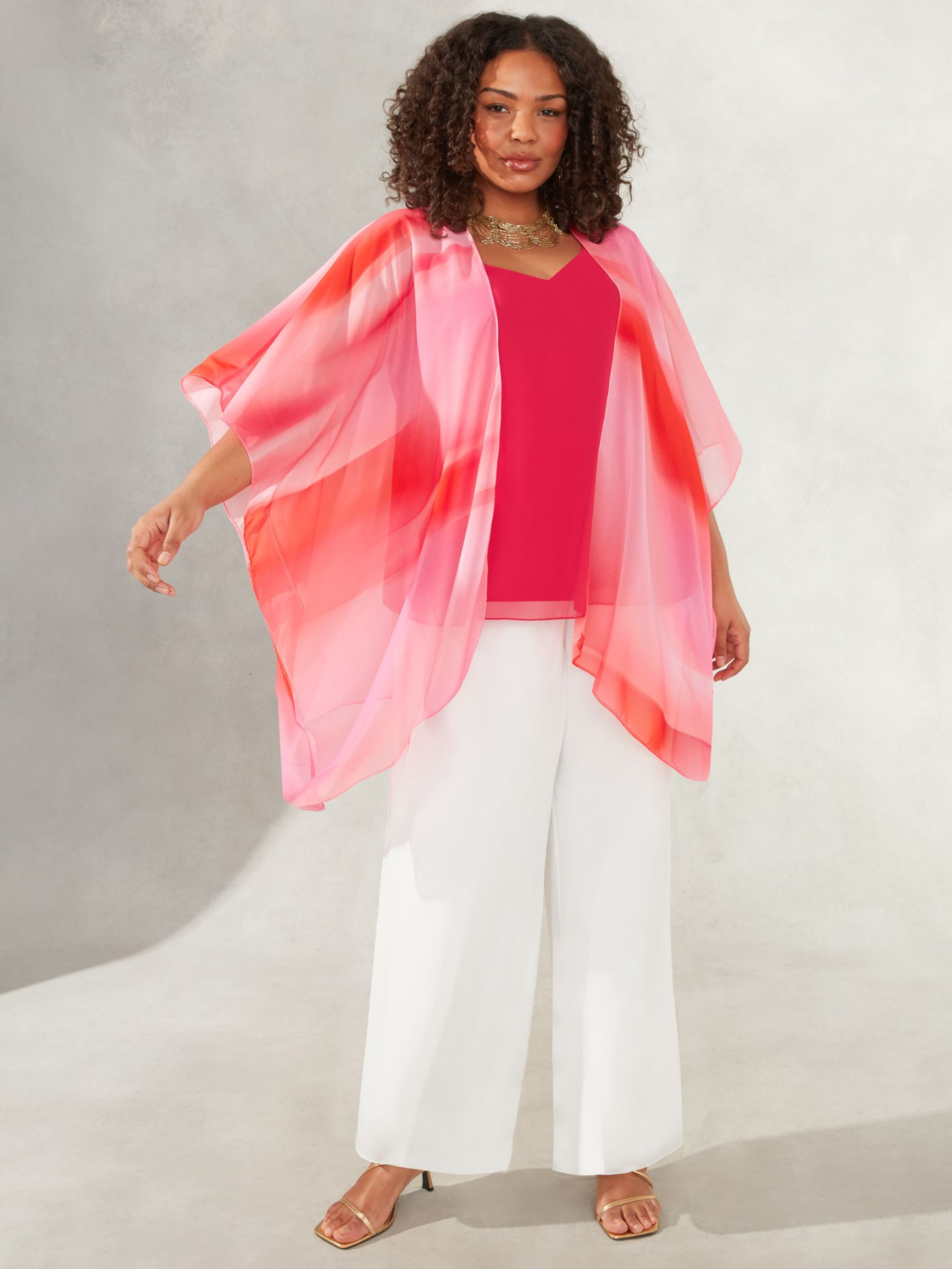 Live Unlimited Curve Open Neck Ombre Print Chiffon Kimono, Pink/Multi at  John Lewis & Partners