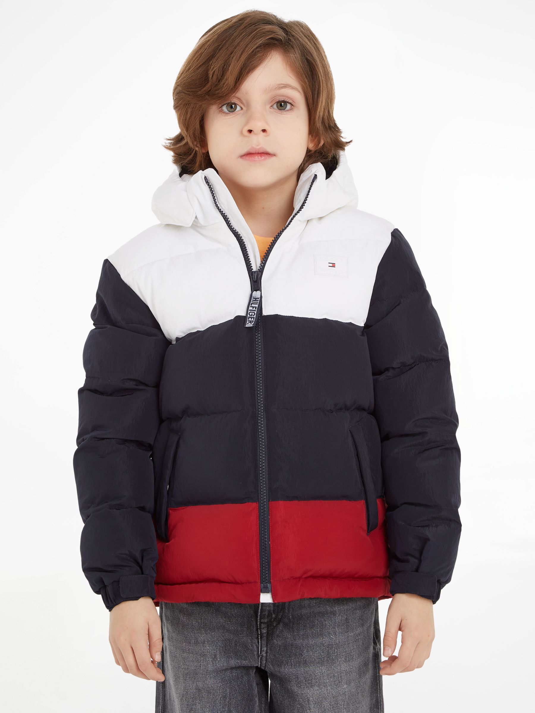Tommy Hilfiger Kids' Alaska Colourblock Puffer Jacket, Red/White/Blue ...