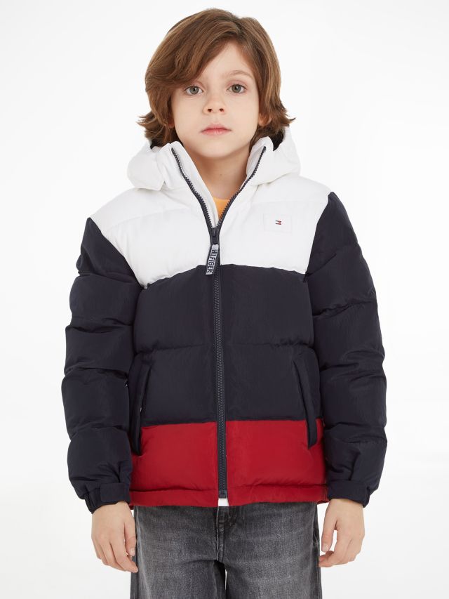 Red white and hot sale blue puffer coat