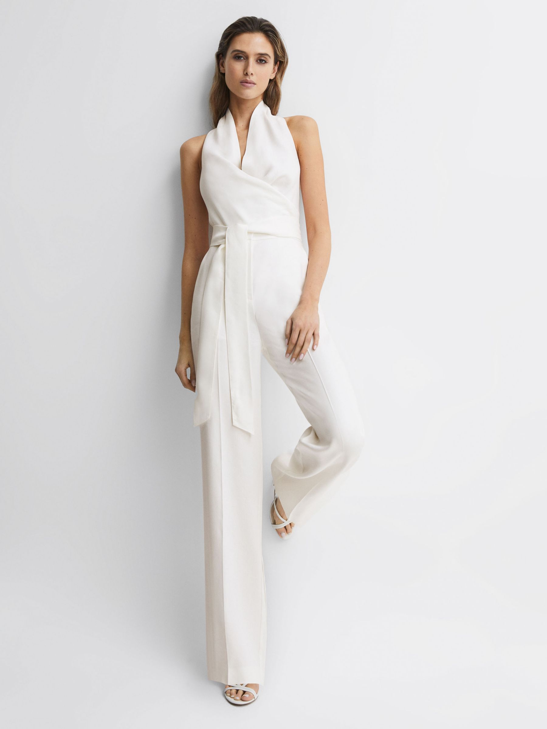 Reiss Carmen Plain Linen Blend Jumpsuit, White at John Lewis & Partners