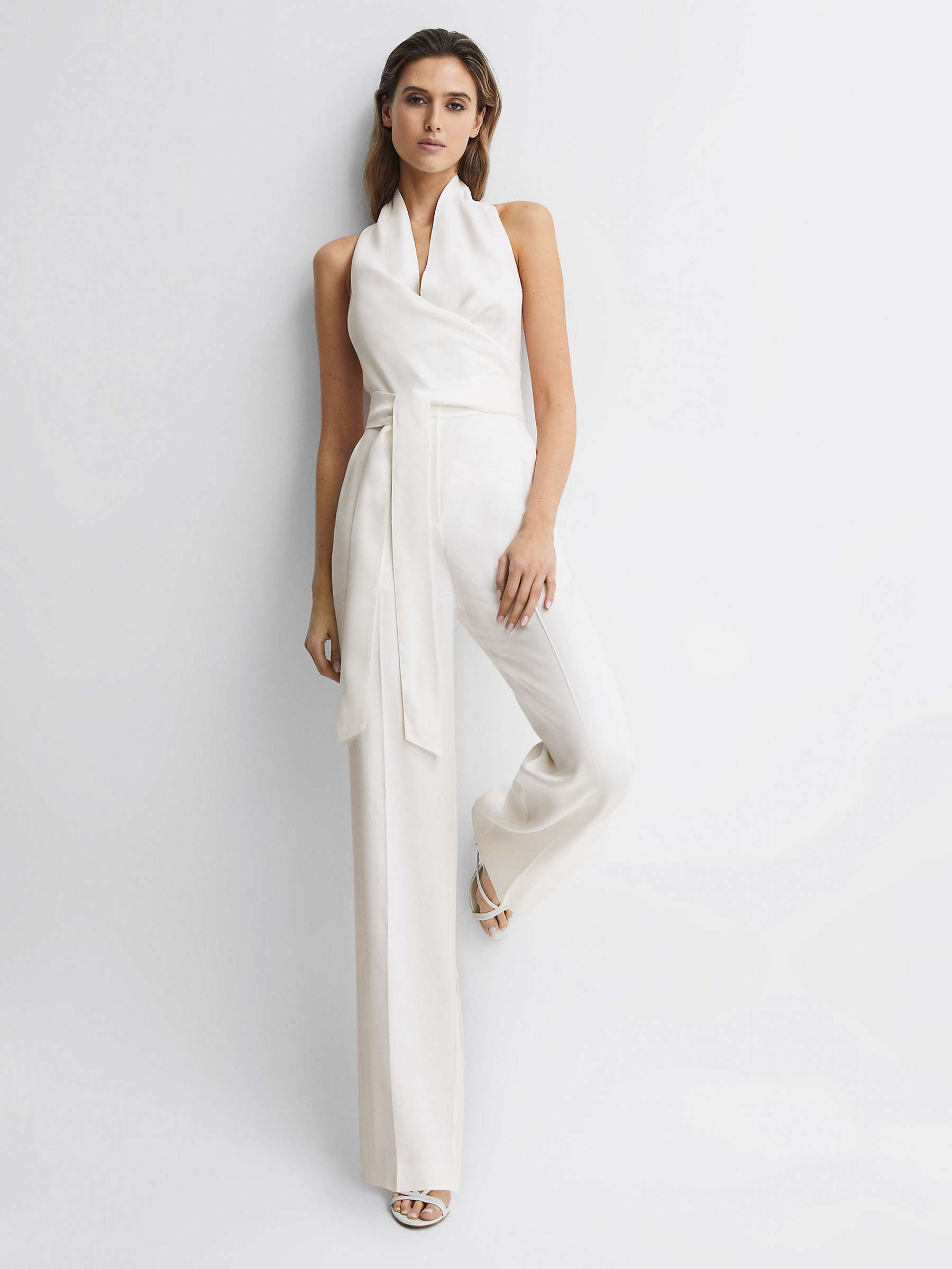 Buy Reiss Carmen Plain Linen Blend Jumpsuit, White Online at johnlewis.com