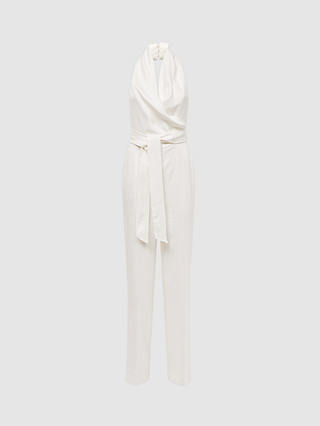 Reiss Carmen Plain Linen Blend Jumpsuit, White