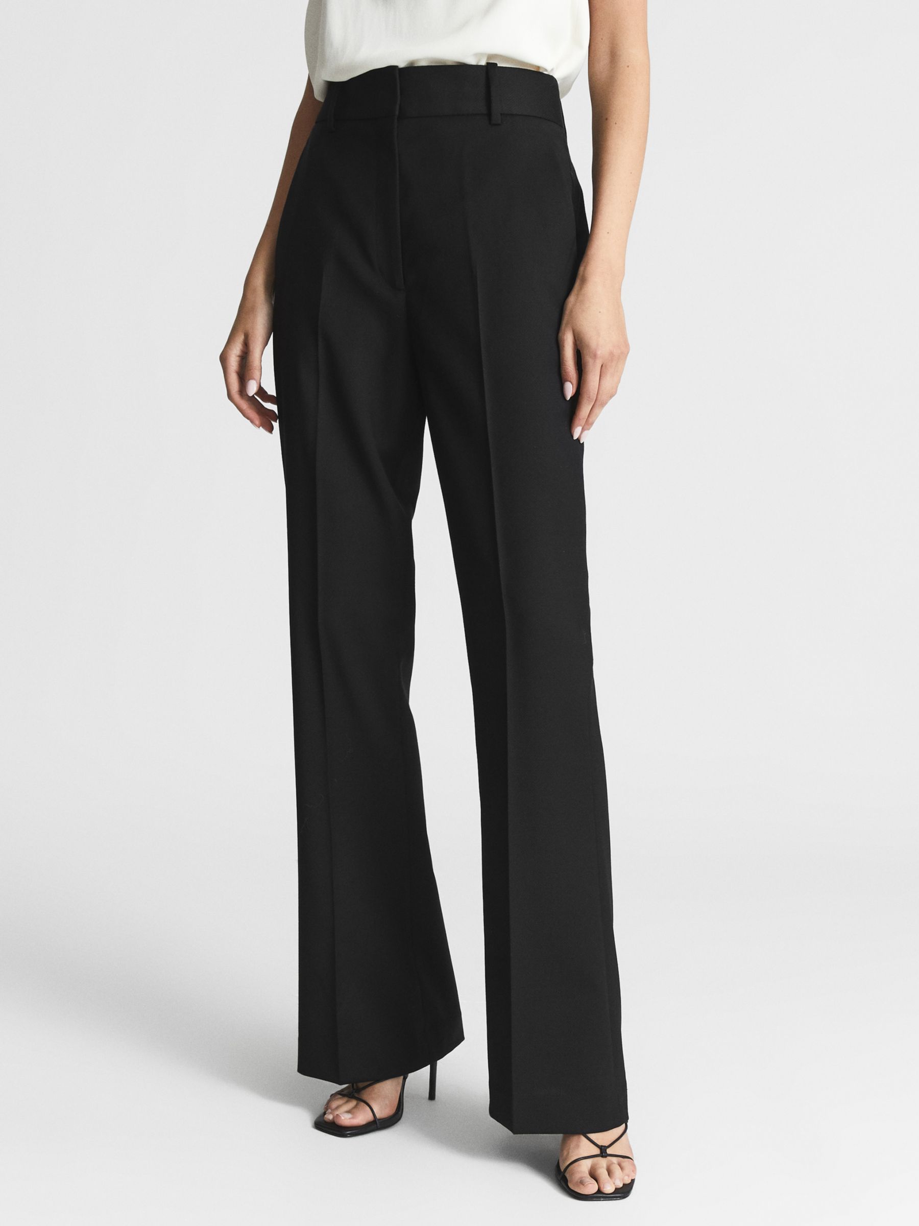 Reiss Haisley Tailored Flare Trousers, Black at John Lewis & Partners