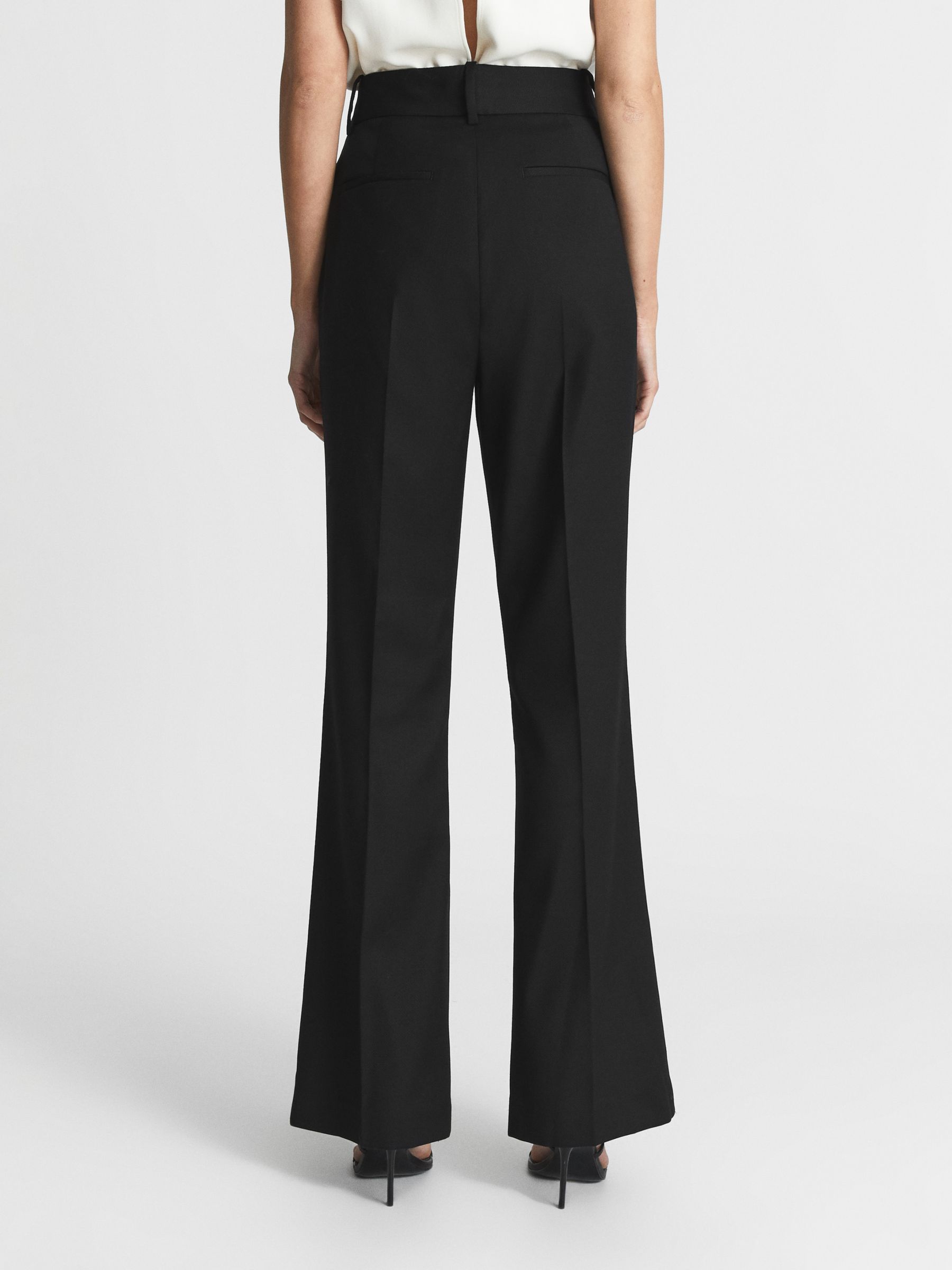 Reiss Haisley Tailored Flare Trousers, Black at John Lewis & Partners