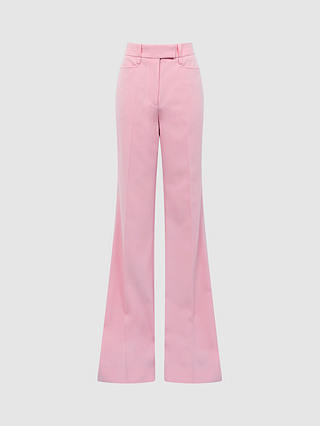 Reiss Petite Blair Wool Blend Flared Trousers, Pink