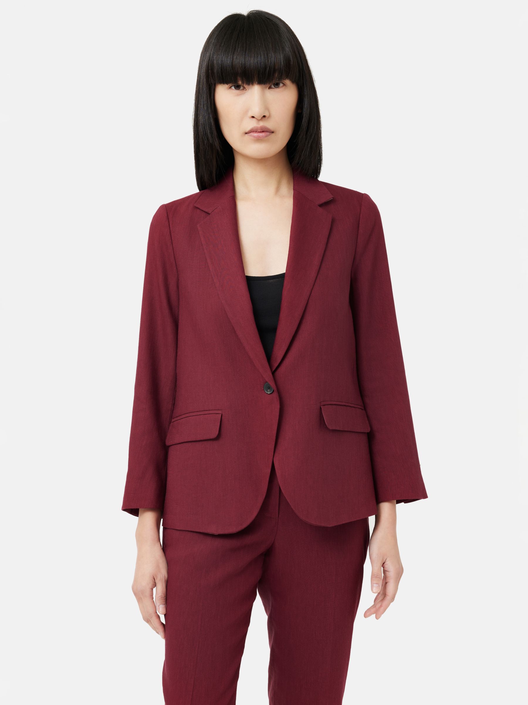 Jigsaw Brook Linen Blend Blazer, Berry at John Lewis & Partners