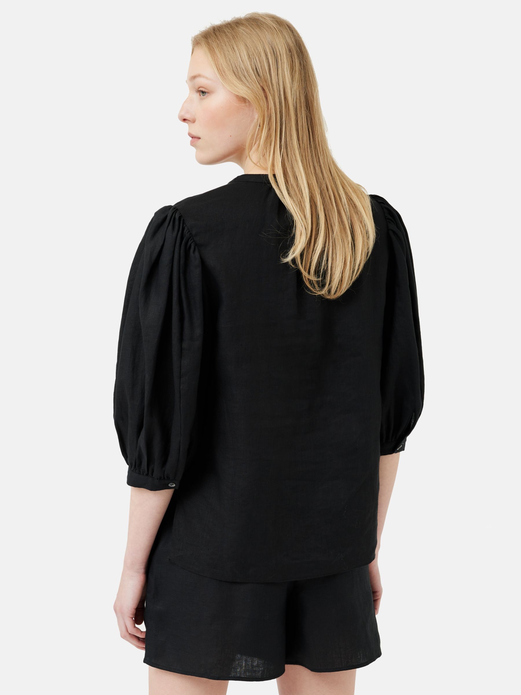 Jigsaw Linen Cicelly Cuffed Tunic Top, Black at John Lewis & Partners