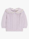 John Lewis Baby Cable Knit Embroidered Collar Jumper, Lilac