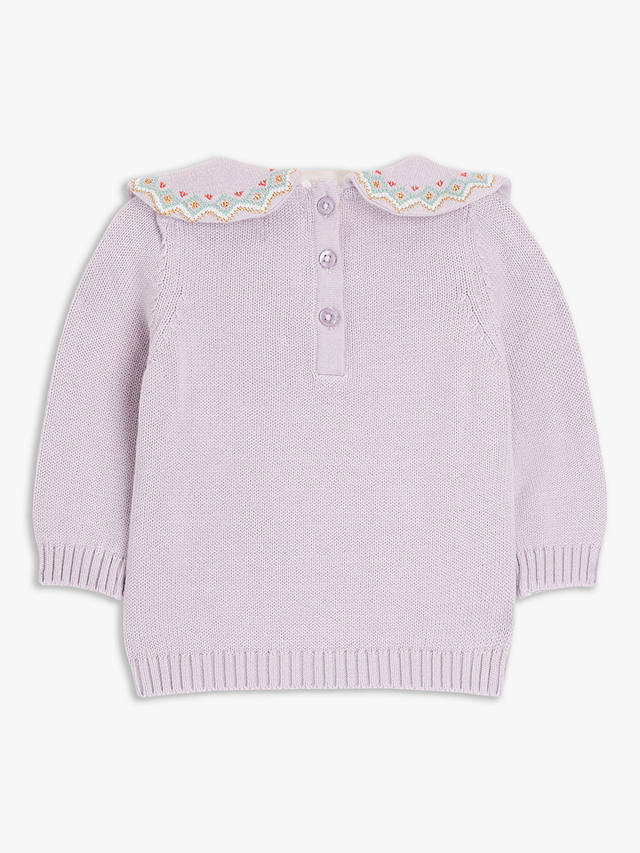 John Lewis Baby Cable Knit Embroidered Collar Jumper, Lilac at John ...