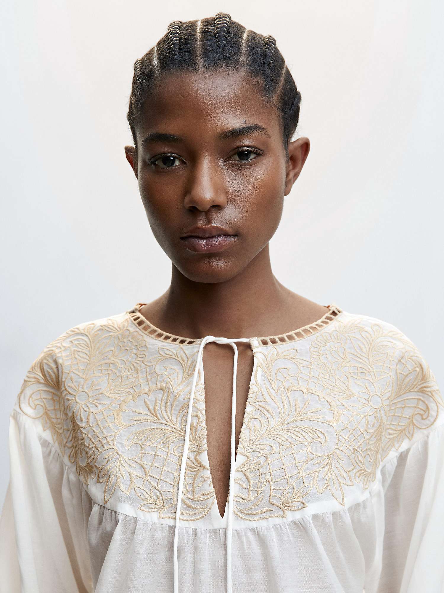 Mango Contrast Embroidered Blouse, Natural White at John Lewis & Partners