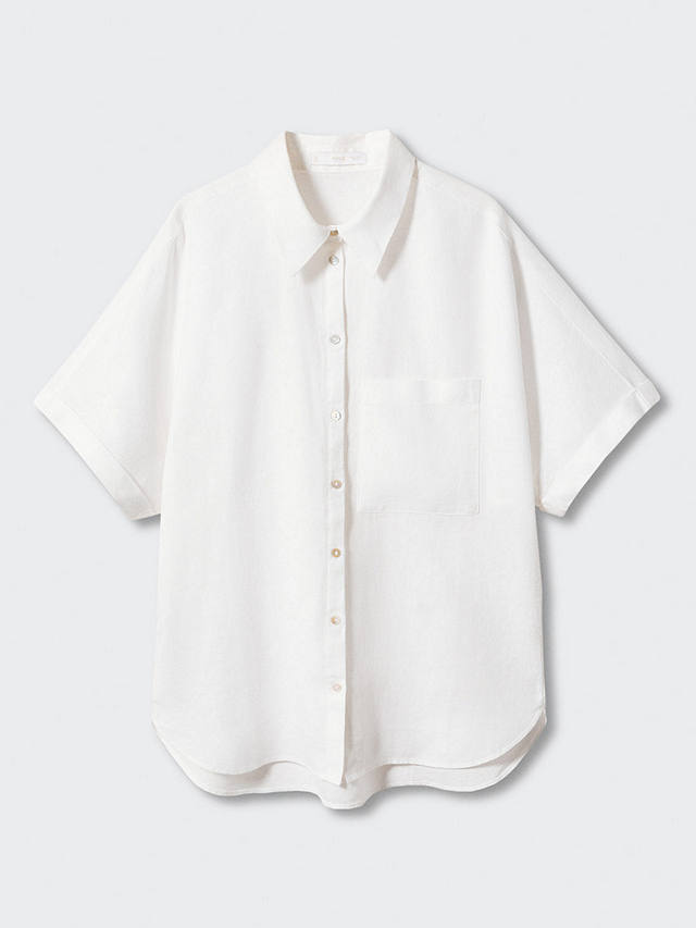 Mango Linen Short Sleeve Shirt, White at John Lewis & Partners
