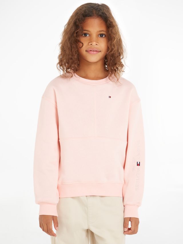 Tommy Hilfiger Kids\' Essential Logo Sweatshirt, Pink Crystal, 3 years