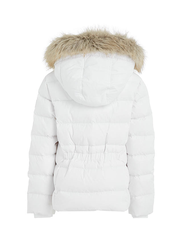 Tommy Hilfiger Kids' Essential Fur Trim Hooded Jacket, White