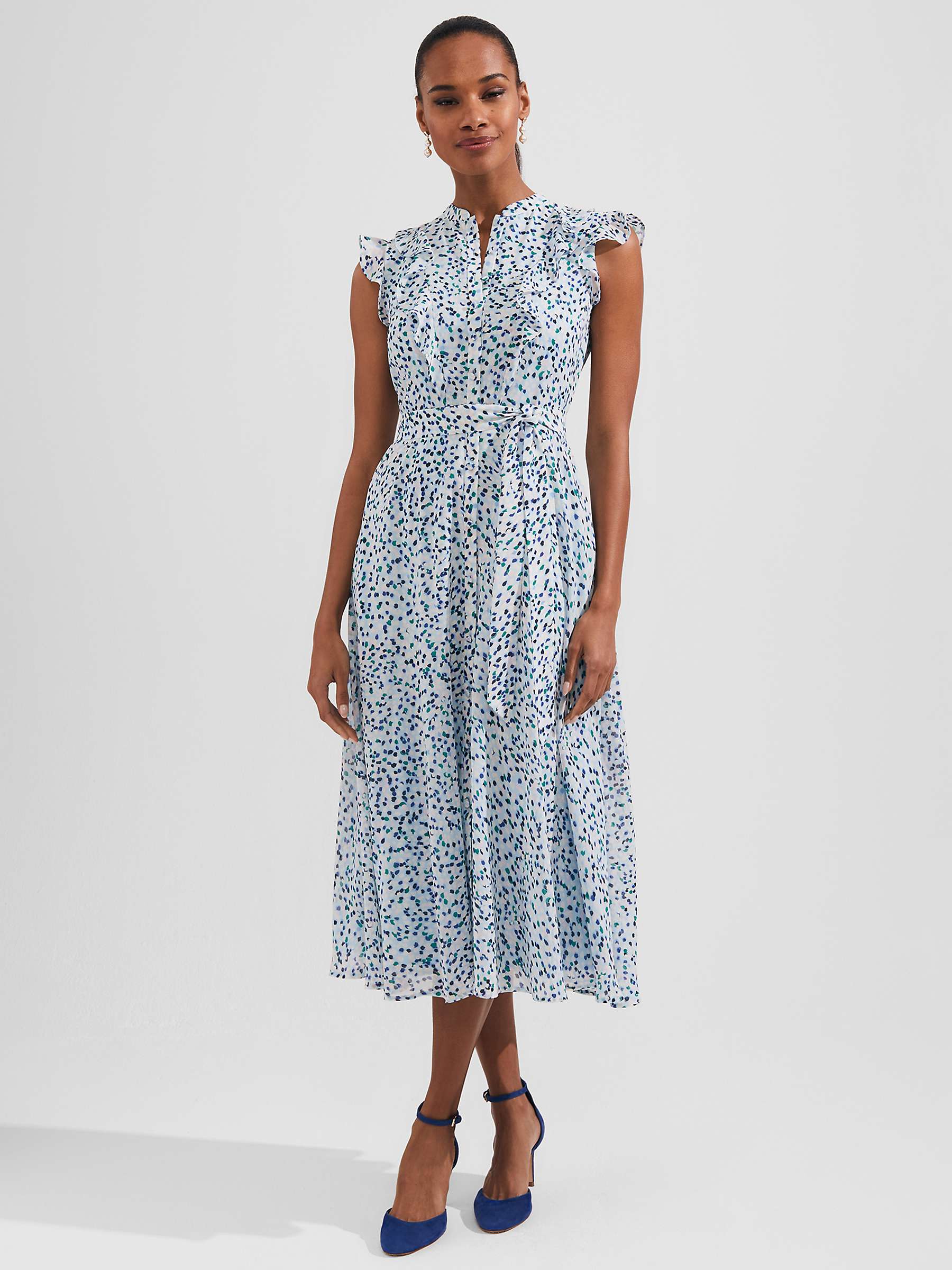 Buy Hobbs Georgiana Abstract Print Belted Midi Dress, Blue/Multi Online at johnlewis.com