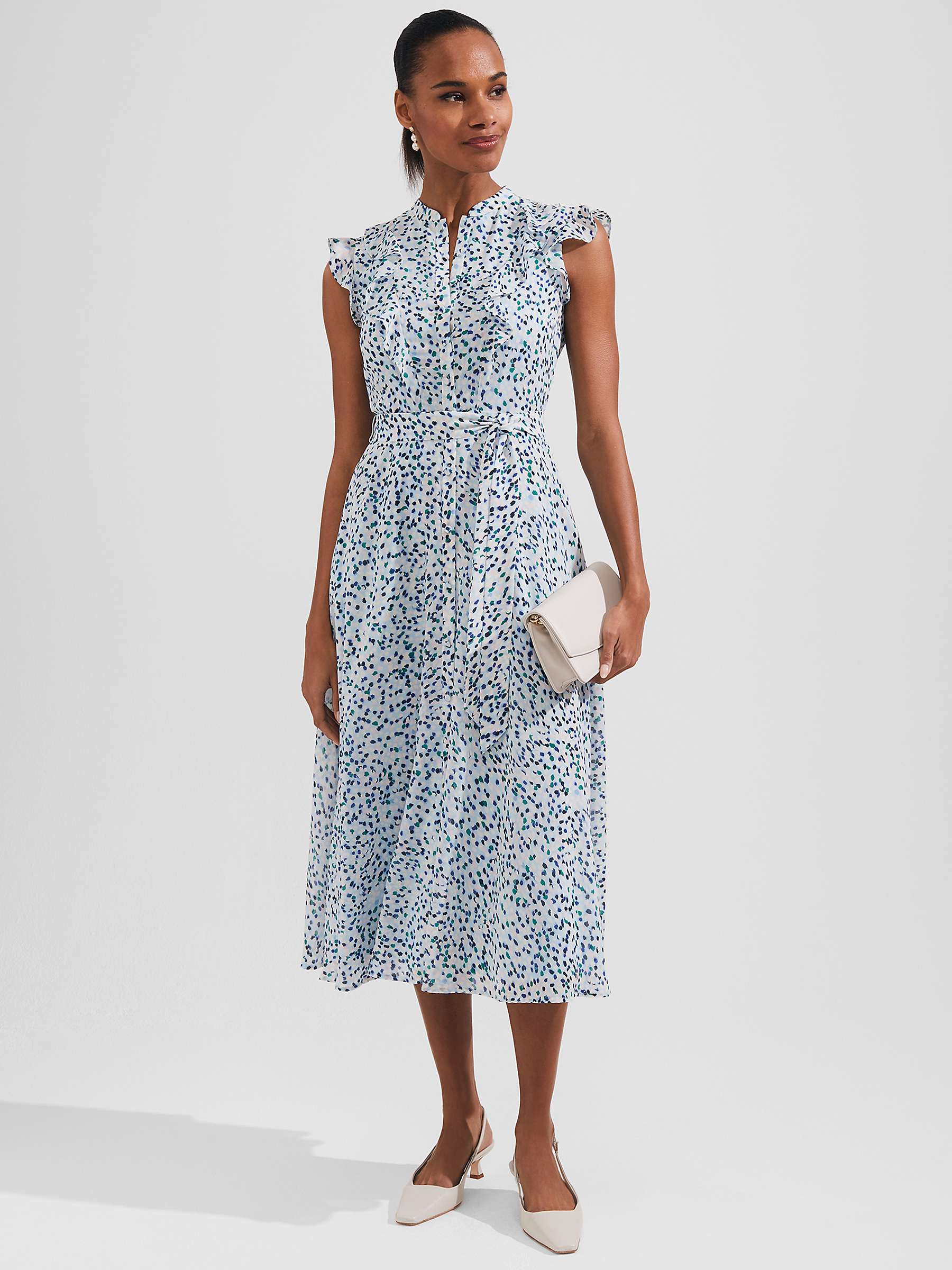 Buy Hobbs Georgiana Abstract Print Belted Midi Dress, Blue/Multi Online at johnlewis.com