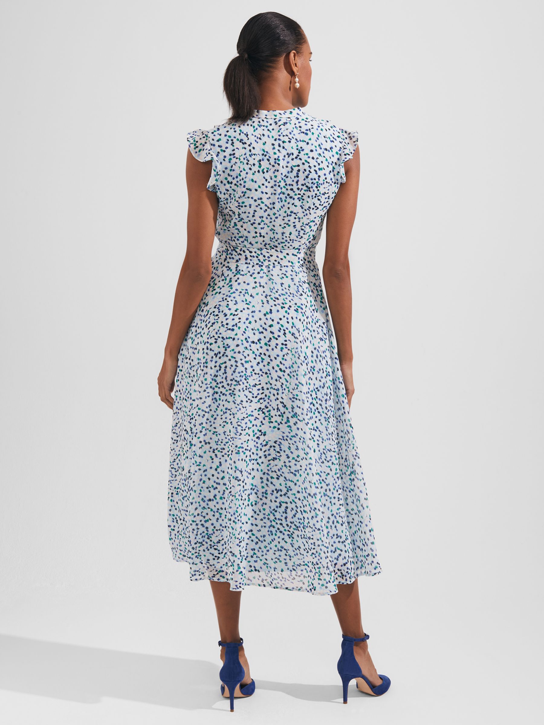 Hobbs Georgiana Abstract Print Belted Midi Dress, Blue/Multi, 8