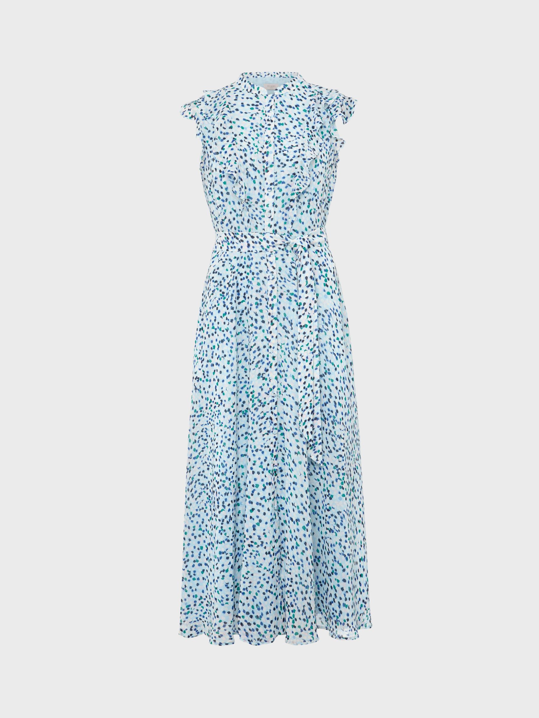 Hobbs Georgiana Abstract Print Belted Midi Dress, Blue/Multi, 14