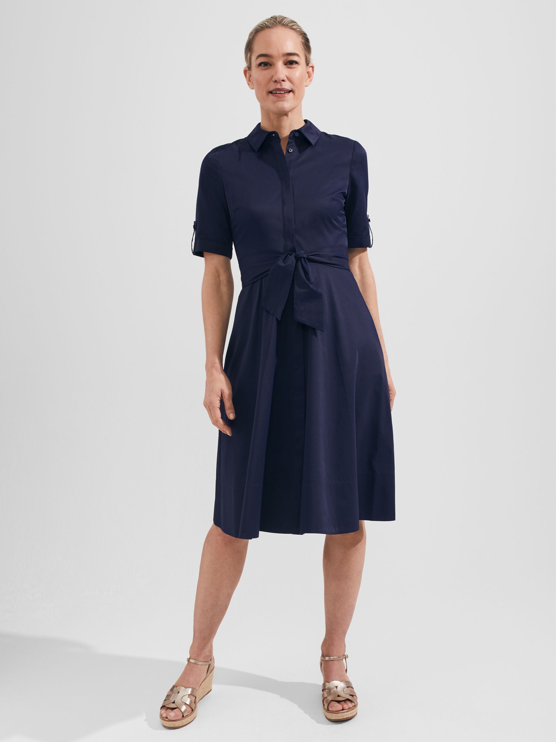 Hobbs Tarianna Plain Shirt Dress, Midnight at John Lewis & Partners