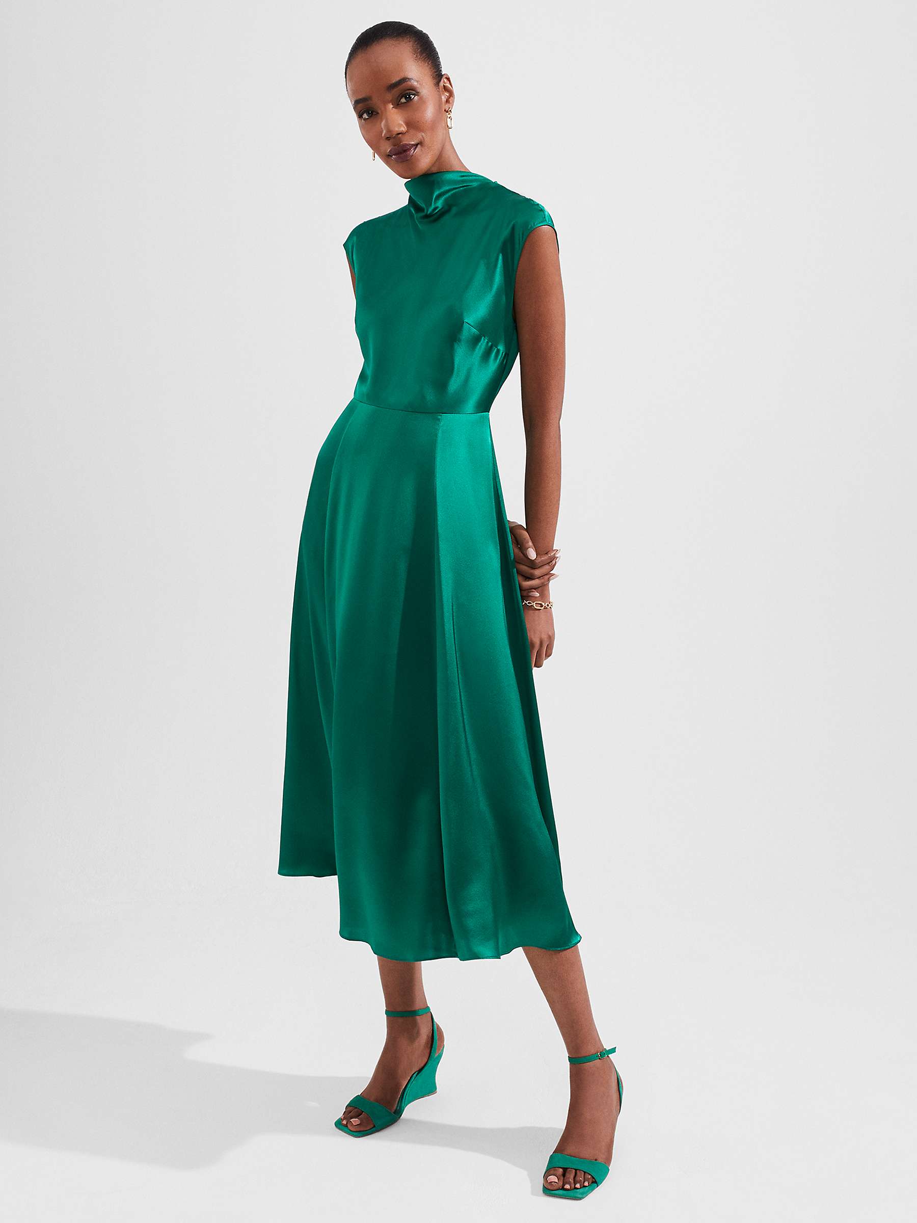 Buy Hobbs Charlize Silk Midi Dress, Meadow Green Online at johnlewis.com