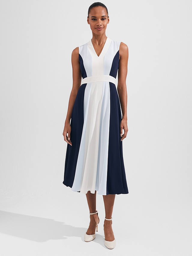 Hobbs Jilly Colour Block Midi Dress, Navy Blue/Ivory