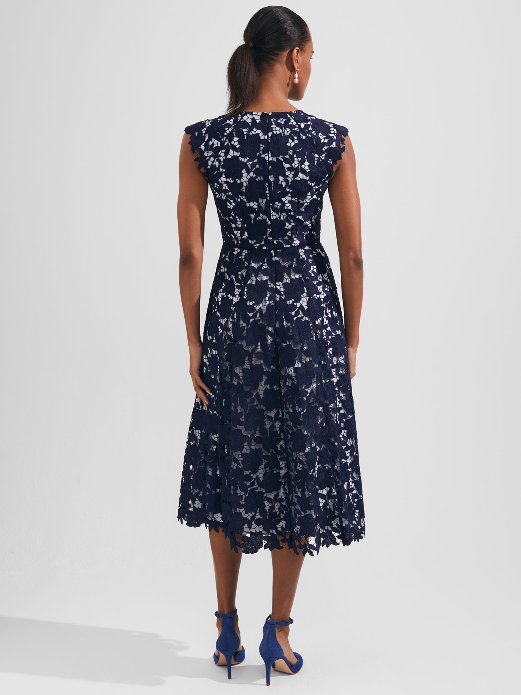 Hobbs Pheobe Midi Lace Dress, Pale Blue/Navy at John Lewis & Partners