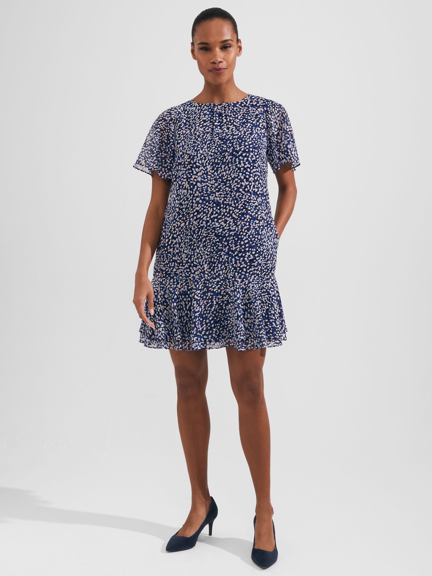 Hobbs Sadie Spot Print Mini Dress, Navy/Multi at John Lewis & Partners